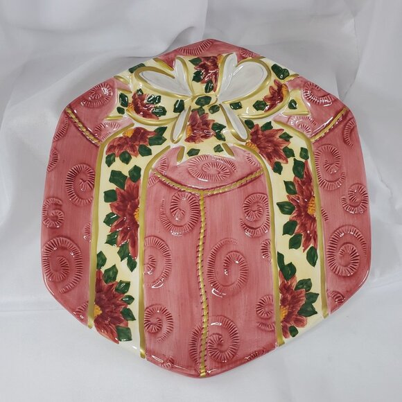 Christmas Present Bow Platter Cookie Plate Mauve Ceramic Holiday - World Bazaars - Picture 7 of 9